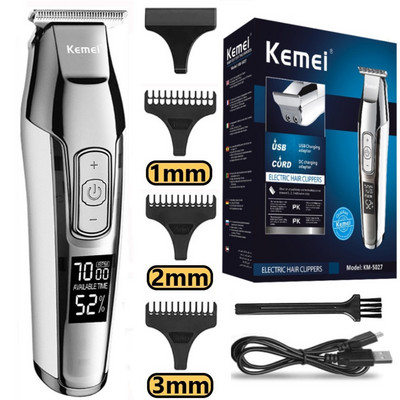 Kemei KM-5027 Professional Hair Clipper Beard Trimmer for Men Ρυθμιζόμενη ταχύτητα LED Digital Carving Clippers Ηλεκτρικό ξυράφι