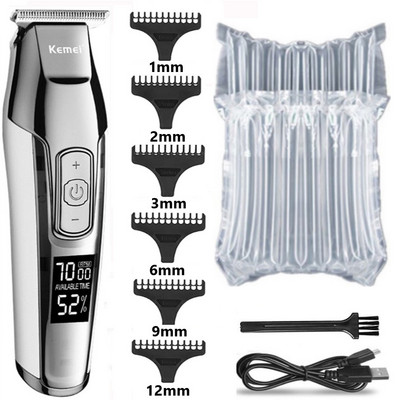 Kemei KM-5027 Professional Hair Clipper Beard Trimmer for Men Ρυθμιζόμενη ταχύτητα LED Digital Carving Clippers Ηλεκτρικό ξυράφι