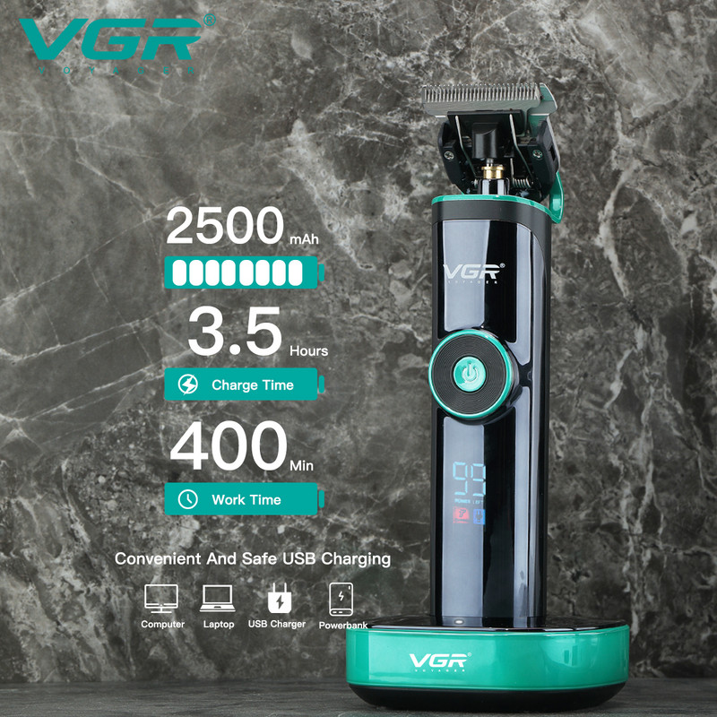 VGR hajvágó újratölthető hajvágó akkus hajvágógép elektromos hajvágó digitális kijelzős férfi vágógép V-671