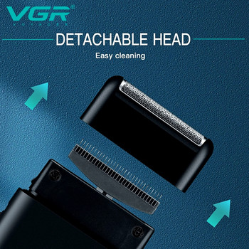 Електрическа самобръсначка VGR Професионална машина за подстригване на брада Бръснач Преносима мини самобръсначка Реверсивно бръснене 2 ножчета USB зареждане за мъже V-390