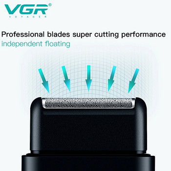 Електрическа самобръсначка VGR Професионална машина за подстригване на брада Бръснач Преносима мини самобръсначка Реверсивно бръснене 2 ножчета USB зареждане за мъже V-390