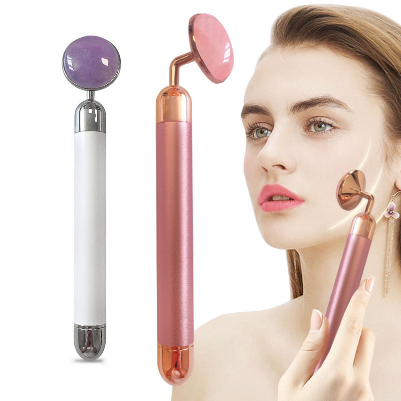 Gold Beauty Bar vibrációs görgős elektromos masszírozó Jade fejjel, ránctalanító bőrfeszesítő rózsakvarc arcmasszázs