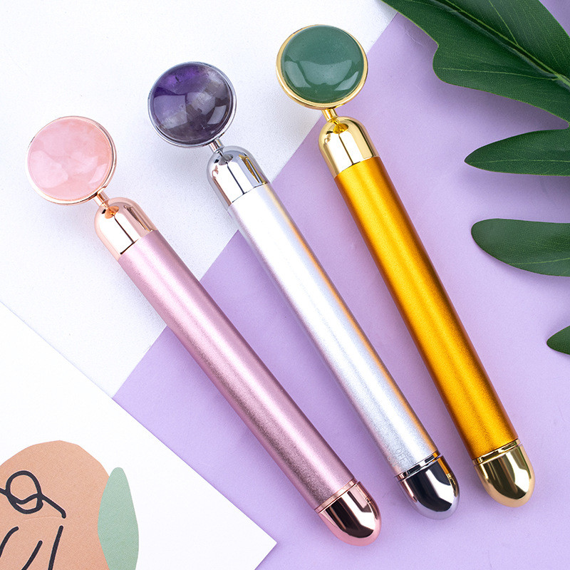Gold Beauty Bar vibrációs görgős elektromos masszírozó Jade fejjel, ránctalanító bőrfeszesítő rózsakvarc arcmasszázs