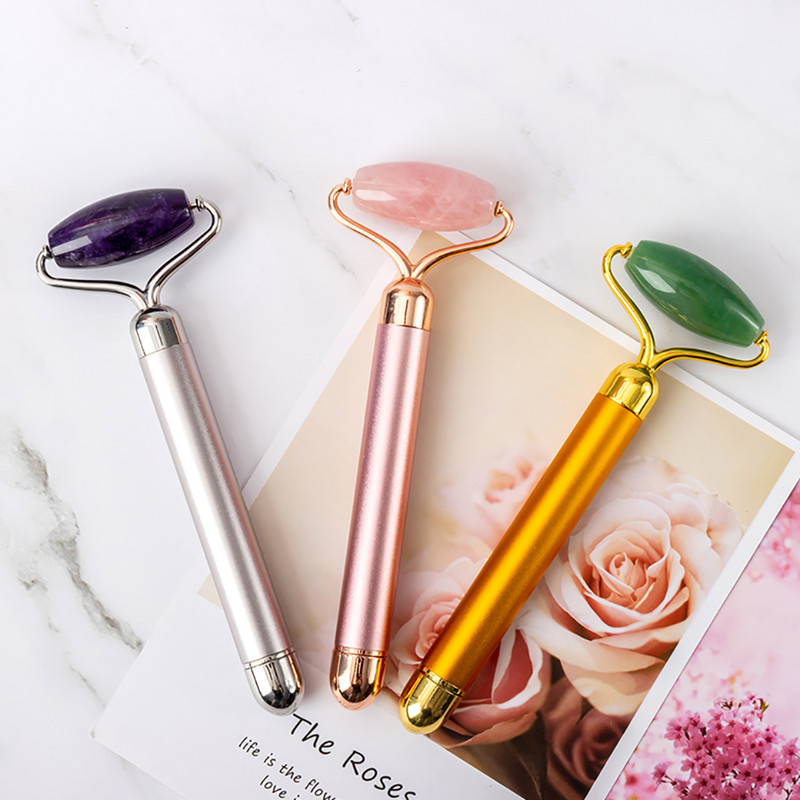 Elektromos Jade Roller Vibrációs Arcmasszírozó Természetes Rózsakvarc Arcmasszázs Beauty Bar Bőrápoló Face Lift Bőrfeszesítő