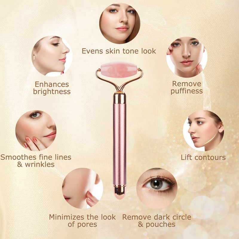 Elektromos Jade Roller Vibrációs Arcmasszírozó Természetes Rózsakvarc Arcmasszázs Beauty Bar Bőrápoló Face Lift Bőrfeszesítő