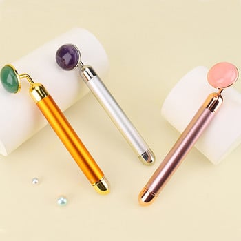 24K Beauty Bar Facial Roller Massager Περιποίηση δέρματος Ηλεκτρικό μασάζ ματιών με δόνηση προσώπου Rose Quartz/Amethyst Face Slim Lift Tool