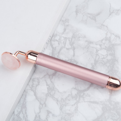 24K Beauty Bar arcmasszírozó görgős bőrápoló elektromos vibrációs arcmasszázs Rózsakvarc/ametiszt arcra karcsúsító eszköz