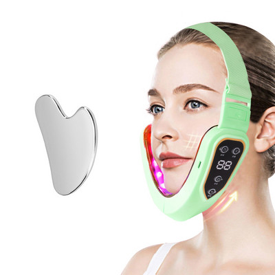 Dispozitiv de ridicare a feței V Masaj EMS pentru bărbia dublă Îndepărtați în formă de V Gua sha din oțel inoxidabil Masaj facial pentru strângere a pielii