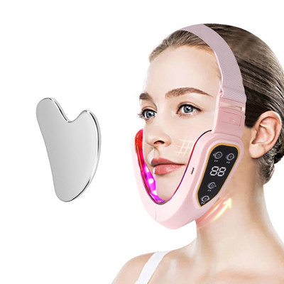 Dispozitiv de ridicare a feței V Masaj EMS pentru bărbia dublă Îndepărtați în formă de V Gua sha din oțel inoxidabil Masaj facial pentru strângere a pielii