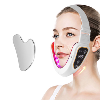 Dispozitiv de ridicare a feței V Masaj EMS pentru bărbia dublă Îndepărtați în formă de V Gua sha din oțel inoxidabil Masaj facial pentru strângere a pielii