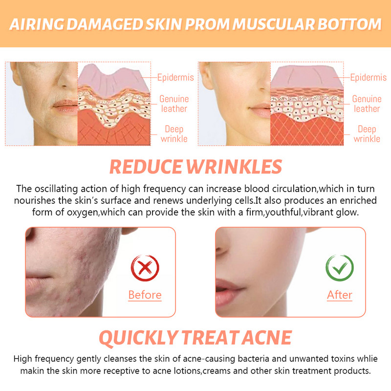 Baghetă cu electrod de înaltă frecvență 7 în 1 Tub de sticlă pentru electroterapie Dispozitiv de înfrumusețare Dispozitiv de îndepărtare a acneei Față Păr Corp Îngrijirea pielii Strângerea pielii