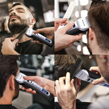 Професионална машинка за подстригване Титаниево керамично острие Тример за коса LCD дисплей Силна мощност Салонна фризьорска машина за подстригване за мъже