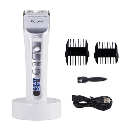 Mașină de tuns profesională din titan, cu lamă din ceramică, cu afișaj LCD, cu putere puternică, mașină de tuns păr pentru bărbați