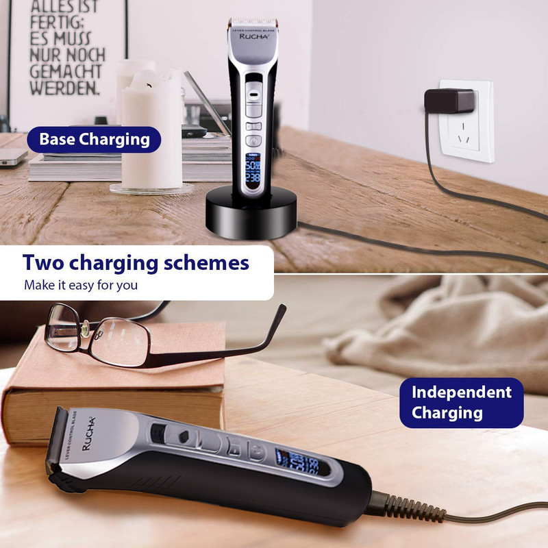 Mașină de tuns profesională din titan, cu lamă din ceramică, cu afișaj LCD, cu putere puternică, mașină de tuns păr pentru bărbați