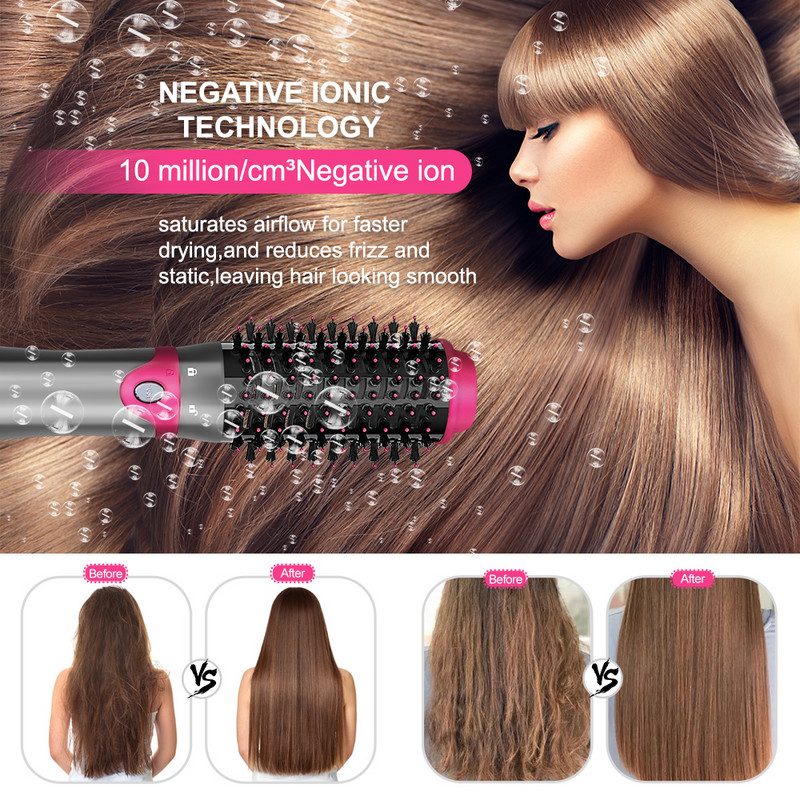 Uscător de păr cu un pas și volumizator Salon cu aer cald Perie de coafat Generator de ioni negativi Ondulator de îndreptat păr