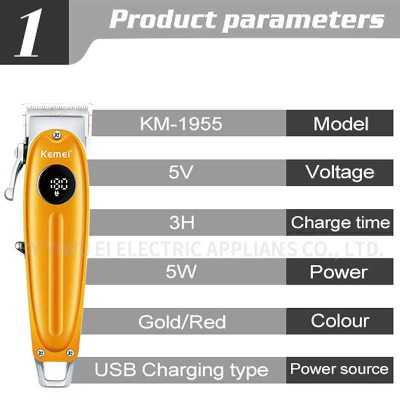 Kemei 1955 Laetav Barber Elektriline Juukselõikur Beard Pro Juukselõikur All Metal Finish Fade Blending Juukselõikusmasin