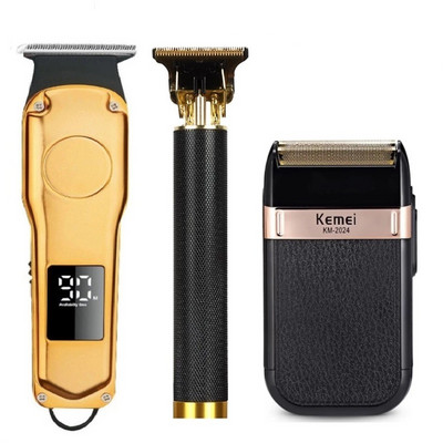 Set de tuns Kemei Trimmer electric Mașină de bărbierit fără fir 0mm Mașină de tuns frizer profesională pentru bărbați Aparat de bărbierit