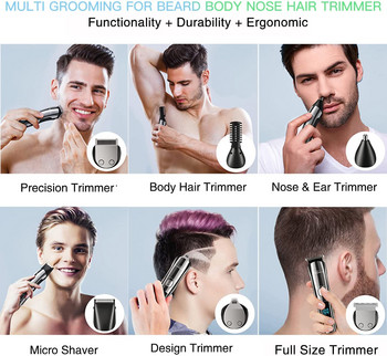 18 в 1 Тример за брада Тример за коса Мъжки безжични машинки за подстригване Мустаци Нос Лице Подстригване на тялото Тяло Самобръсначка Комплект за подстригване
