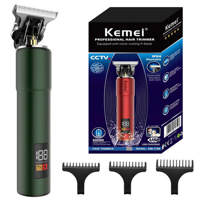 Mașină de tuns Kemei 1759, rezistentă la apă, 10W, pentru bărbați, toaletă complet metalică, mașină de tuns barbă electrică, pentru tăierea părului, reîncărcabilă