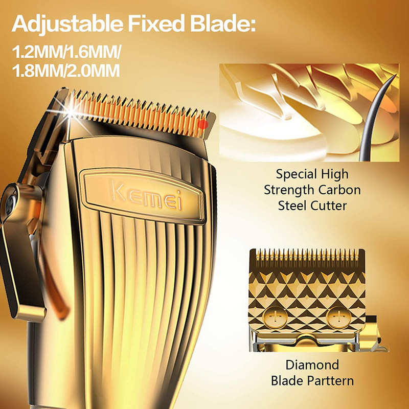 Kemei Professional Barber Shop Hair Clipper Kit 0mm Trimmer Electric Shaver Finish Machine Σετ Ασύρματο/Σχεδιασμένο κλιπ Li-on