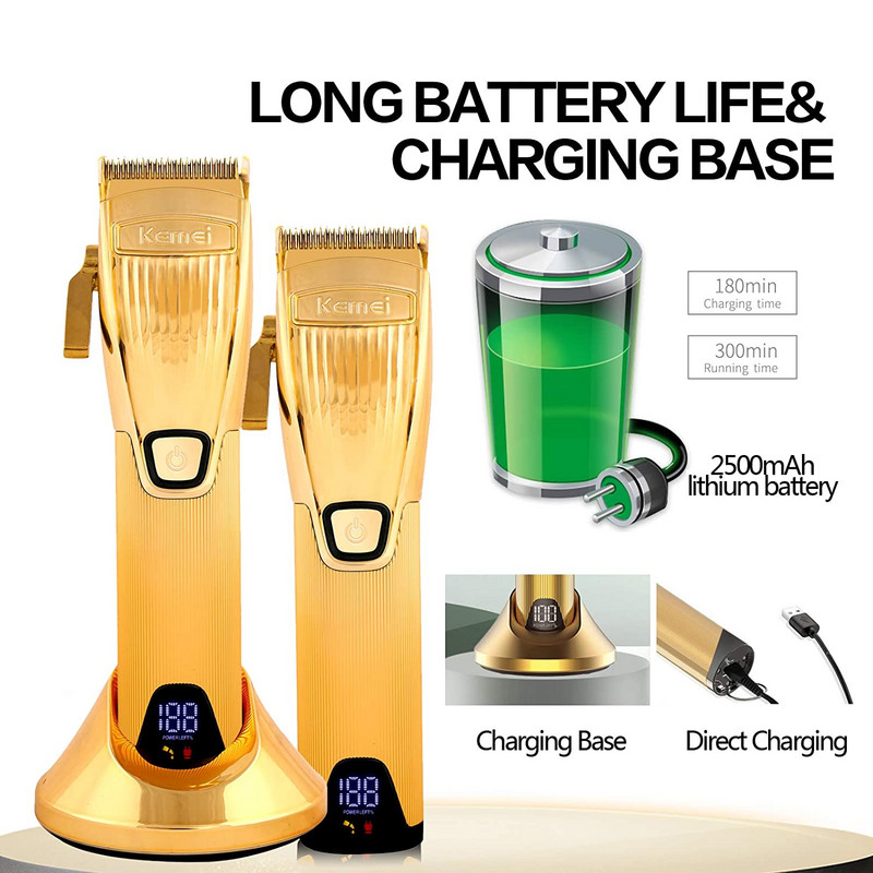 Kemei Professional Barber Shop Hair Clipper Kit 0mm Trimmer Electric Shaver Finish Machine Σετ Ασύρματο/Σχεδιασμένο κλιπ Li-on