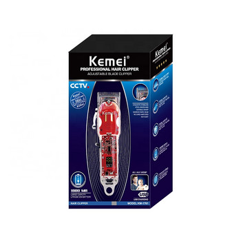 Επαναφορτιζόμενη μηχανή κοπής Kemei Barber Shop Fade Hair Clippers 10W Cordless Trimmer Διάφανο κάλυμμα Κόκκινη βάση KM-1761