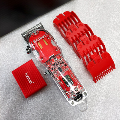 Επαναφορτιζόμενη μηχανή κοπής Kemei Barber Shop Fade Hair Clippers 10W Cordless Trimmer Διάφανο κάλυμμα Κόκκινη βάση KM-1761