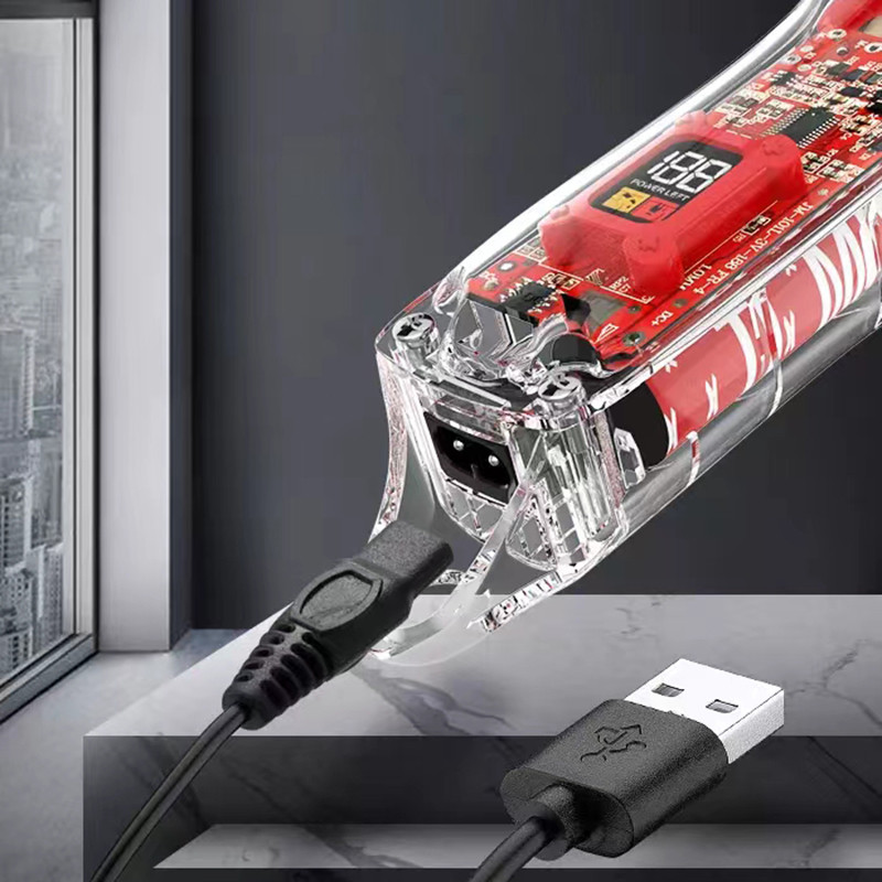 Kemei punjiva mašina za šišanje Brijačnica Fade Mašinice za šišanje 10 W bežični trimer s prozirnim poklopcem, crvena baza KM-1761