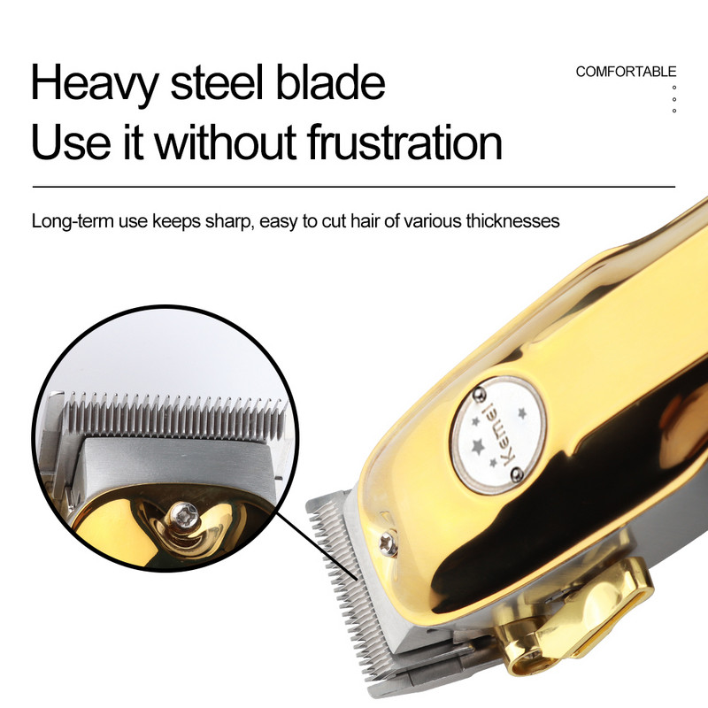 Kemei 1986pg Mașină de tuns profesională, complet metalică, reîncărcabilă, pentru bărbieri, mașină electrică de tuns