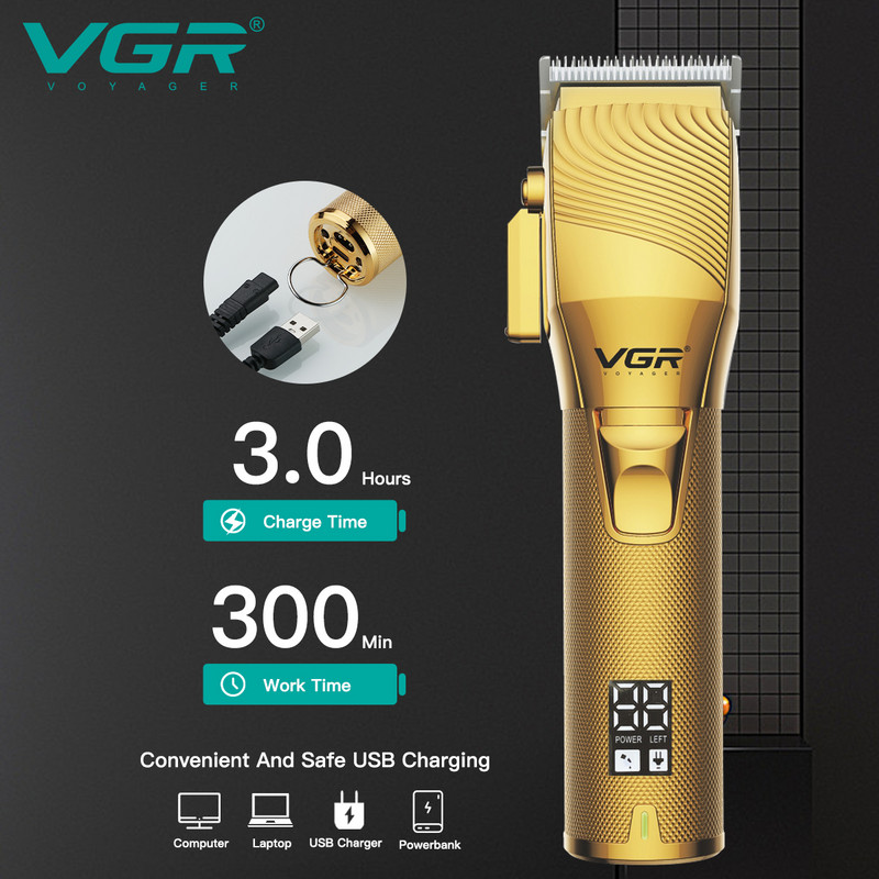 Mașină de tuns VGR Mașină de tuns reglabilă Mașină de tuns profesională Mașină de tuns fără fir Trimmer metal pentru bărbați V-280