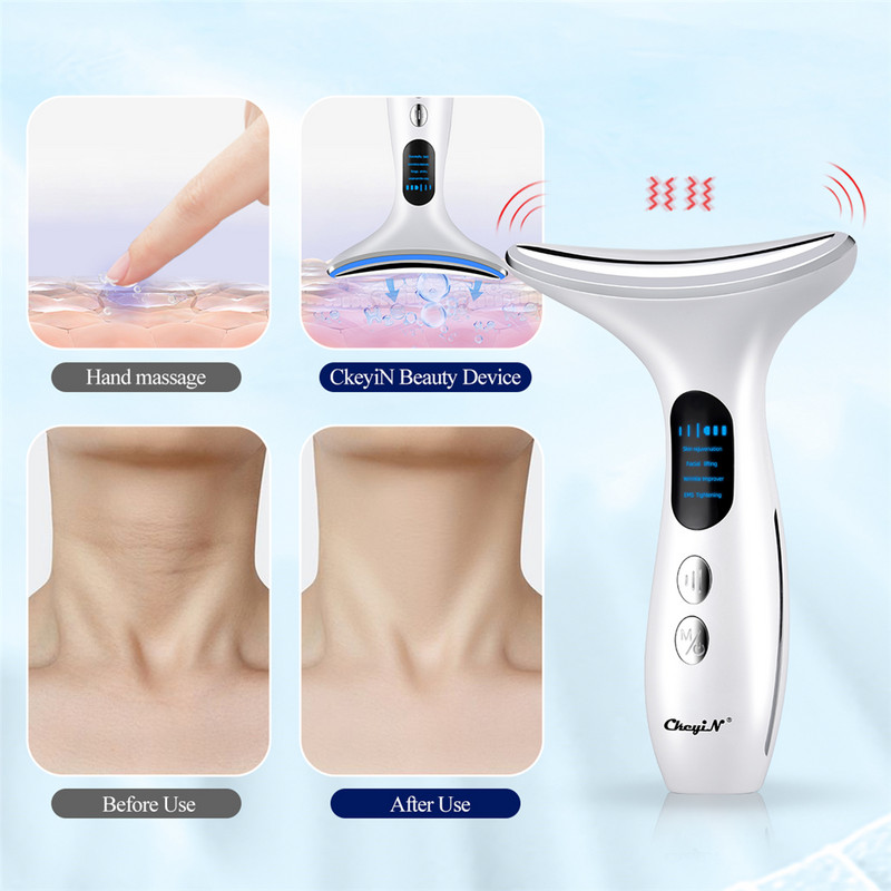 CkeyiN Dispozitiv de înfrumusețare pentru ridicarea feței gâtului EMS LED Terapie cu fotoni Masaj de strângere a pielii Reduce bărbia dublă Îngrijirea pielii antirid