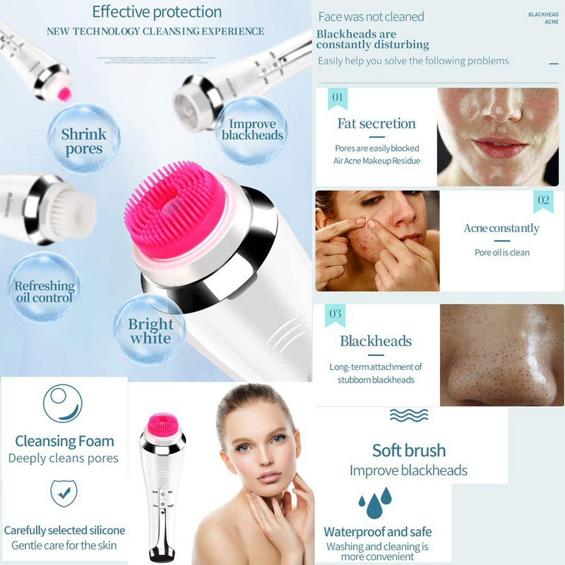 Perie de curățare a feței cu rotație automată de curățare electrică 4 în 1, cu masaj pentru ochi, perie cu ultrasunete pentru exfoliere