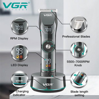 VGR Hair Trimmer Professional Hair Clipper Ρυθμιζόμενο μηχάνημα κοπής Ηλεκτρική επαναφορτιζόμενη ασύρματη κουρευτική μηχανή για άνδρες V-256