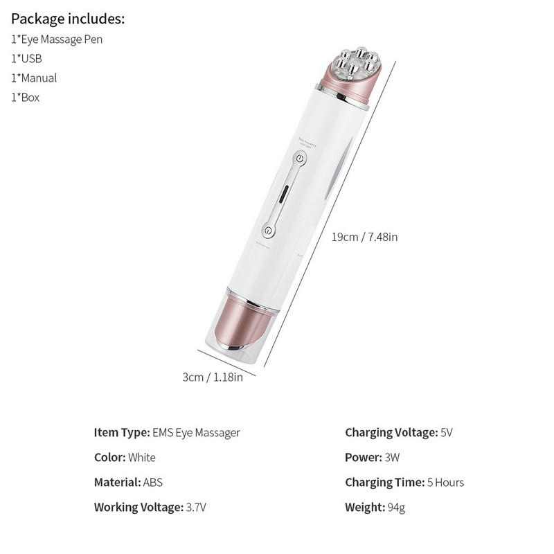 Pix pentru masaj electric pentru ochi Terapia cu fotoni cu LED Vibrație Dispozitiv anti-îmbătrânire încălzit pentru îndepărtarea ridurilor Cercuri întunecate Puffiness Îngrijirea pielii