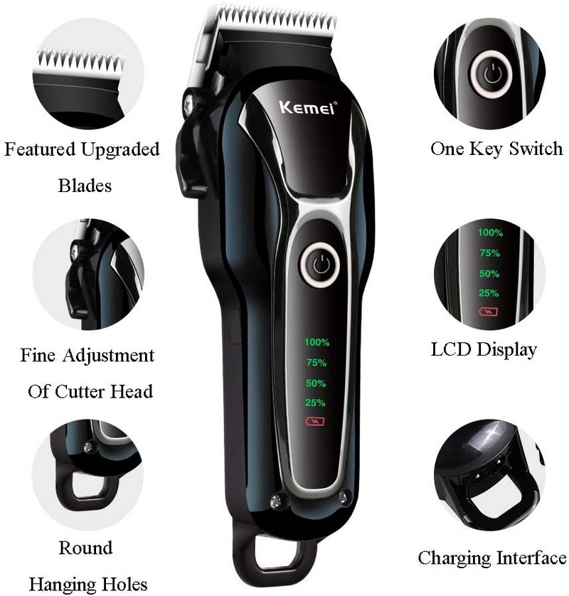 Kemei Electric LCD Hair Clipper Trimmer for Men Επαναφορτιζόμενη ξυριστική μηχανή Beard Barber Professional Hair Cutting Machine USB 2022 New