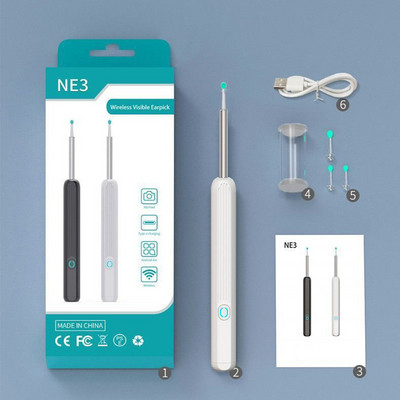 Noul instrument de curățare a urechilor vizuale, inteligent, fără fir, instrument de îndepărtare a ceară a urechii de înaltă precizie, cu lumină LED pentru cameră Set de curățare a otoscopului fără fir