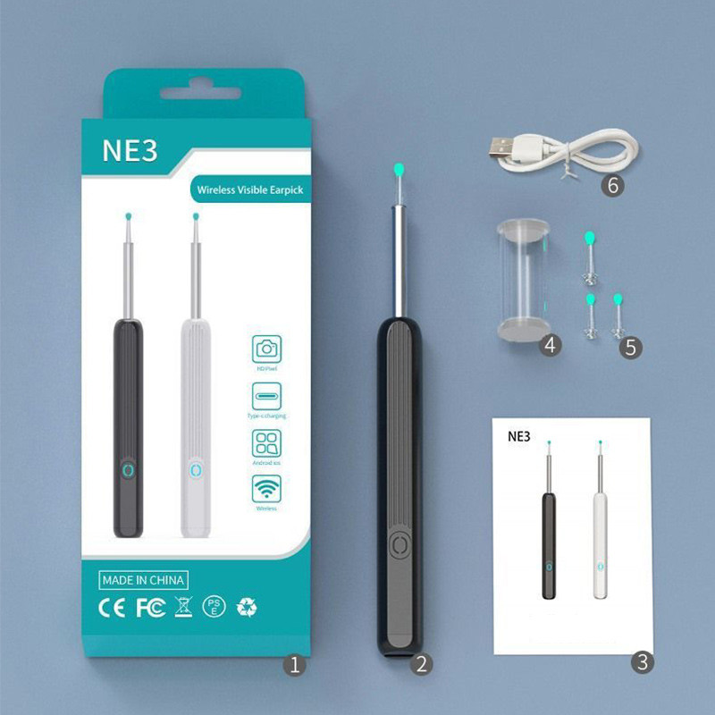 Noul instrument de curățare a urechilor vizuale, inteligent, fără fir, instrument de îndepărtare a ceară a urechii de înaltă precizie, cu lumină LED pentru cameră Set de curățare a otoscopului fără fir