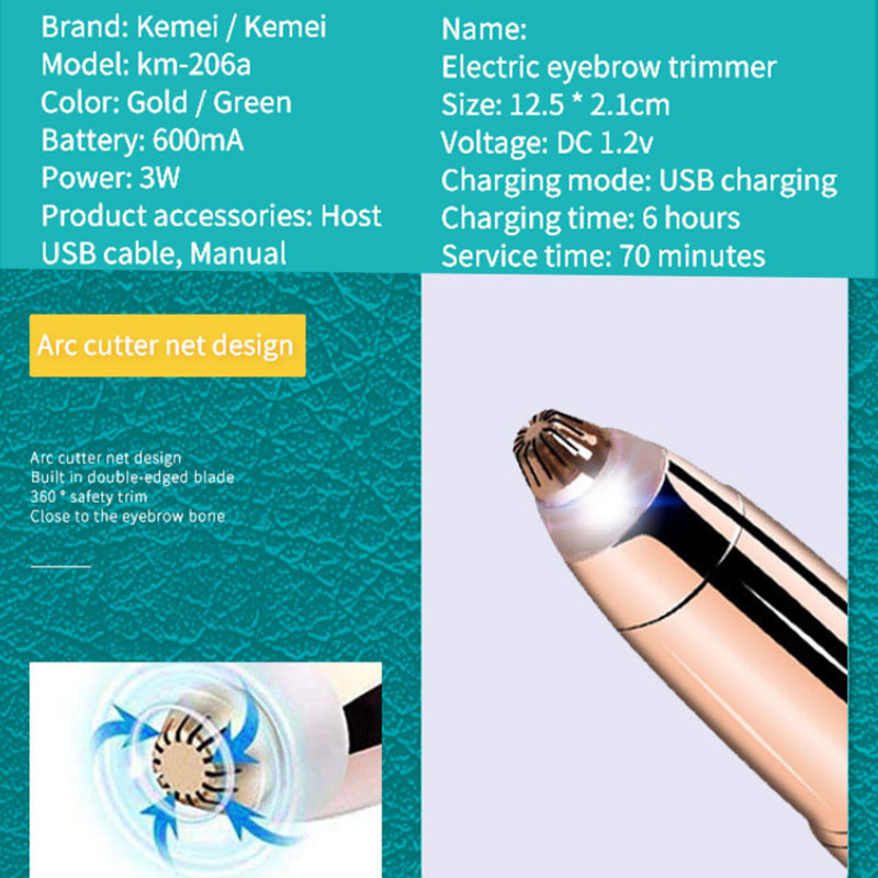 Epilator electric de sprâncene original Kemei pentru femei Pen Trimmer Mașină de bărbierit pentru față Nas ureche Epilator pentru femeie Model de sprâncene
