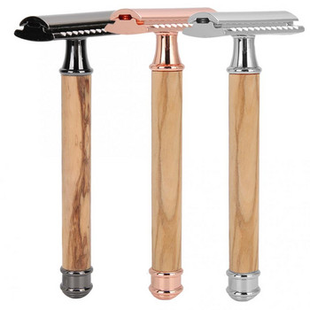 Регулируема двустранна ръчна мъжка самобръсначка с дървена дръжка, нехлъзгаща се плътно прилепнала преносима ножче за бръснене за мъже