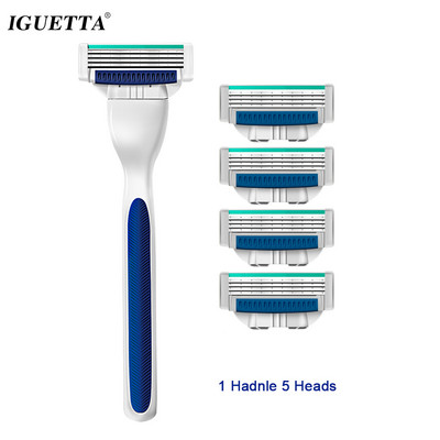 1 fogantyú + 5 penge / férfi borotvapenge készlet, 4 rétegű Sharp biztonsági borotva cserefejek, kompatibilis Mach 3