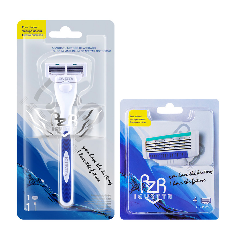 1 fogantyú + 5 penge / férfi borotvapenge készlet, 4 rétegű Sharp biztonsági borotva cserefejek, kompatibilis Mach 3