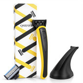 QShave Yellow Series Manual Razor USA Blade férfi borotvaborotva Cool borotvaállvány, mint Choice It Man Apák Valentin-napi ajándéka