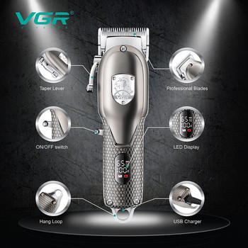 VGR Машинка за подстригване Метална машинка за подстригване Професионална машина за подстригване Регулируем безжичен електрически тример за коса за мъже V-276