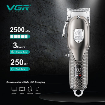 VGR Машинка за подстригване Метална машинка за подстригване Професионална машина за подстригване Регулируем безжичен електрически тример за коса за мъже V-276