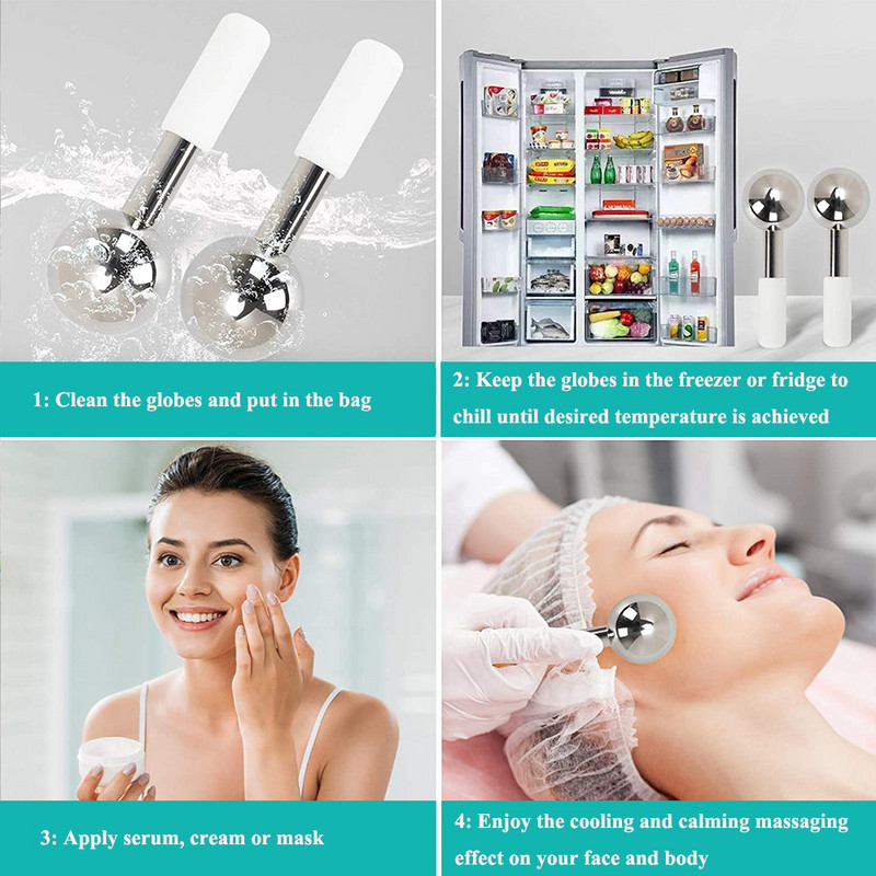 Arc jéggömbök Hideg meleg rozsdamentes acél arcgörgő Bőr Beauty Spa Hűsítő Glóbusz Masszázsgolyó Arcápoló Krio Freeze Stick