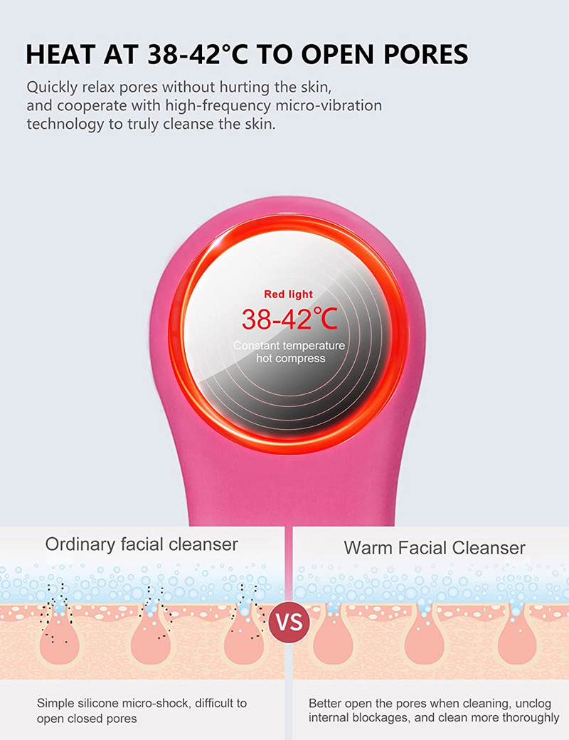 Hideg és meleg piros/kék LED-es fény elektromos hajtású arctisztító kefe arcradírozó mélytisztító szonikus arcradírhoz