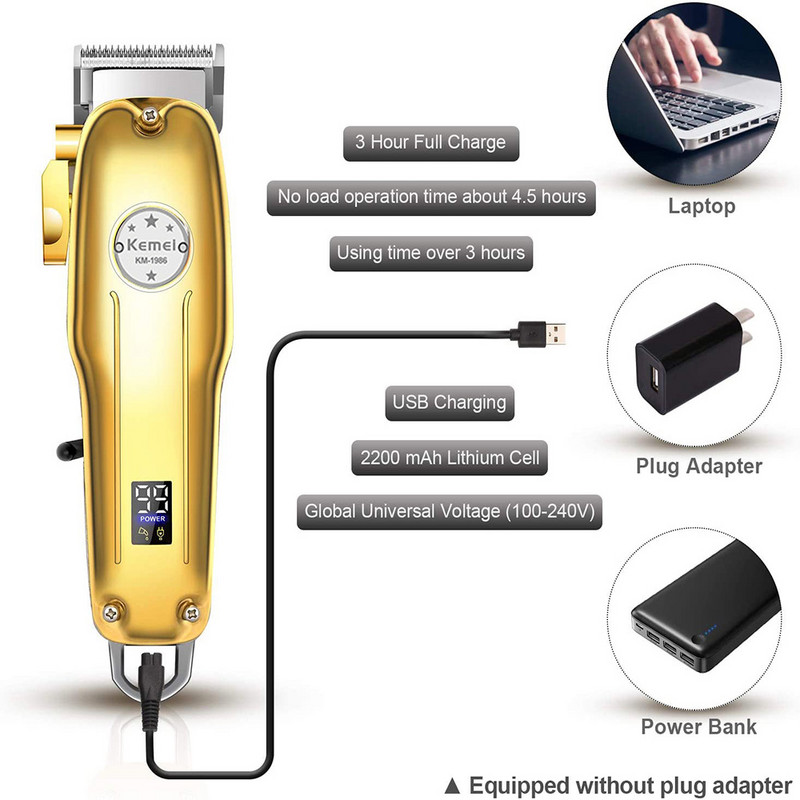 Kemei 1986 Hair Clipper Professional Barber Trimmer Lcd Display Electric Hair cutting Machine Ξυραφάκι USB Cordless Cutter για άνδρες
