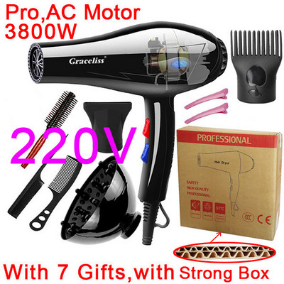1800W 3800W 110V US arba 220V EU Plug Hot Cold Wind Profesionalus plaukų džiovintuvas plaukų džiovintuvas plaukų džiovintuvas plaukų salonui, skirtas naudoti buityje