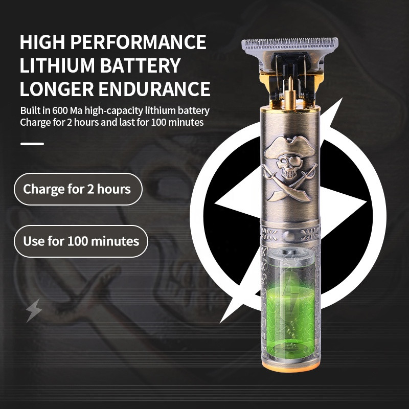Kemei T9 Professzionális Hajvágó 0MM Elektromos Akkus Clipper Hairstar KM-203 Metal Pirate Body Body Haj szakáll befejező gép