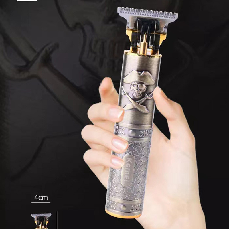 Kemei T9 Professzionális Hajvágó 0MM Elektromos Akkus Clipper Hairstar KM-203 Metal Pirate Body Body Haj szakáll befejező gép